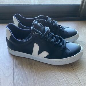 Veja Campos Black and White Leather Sneakers